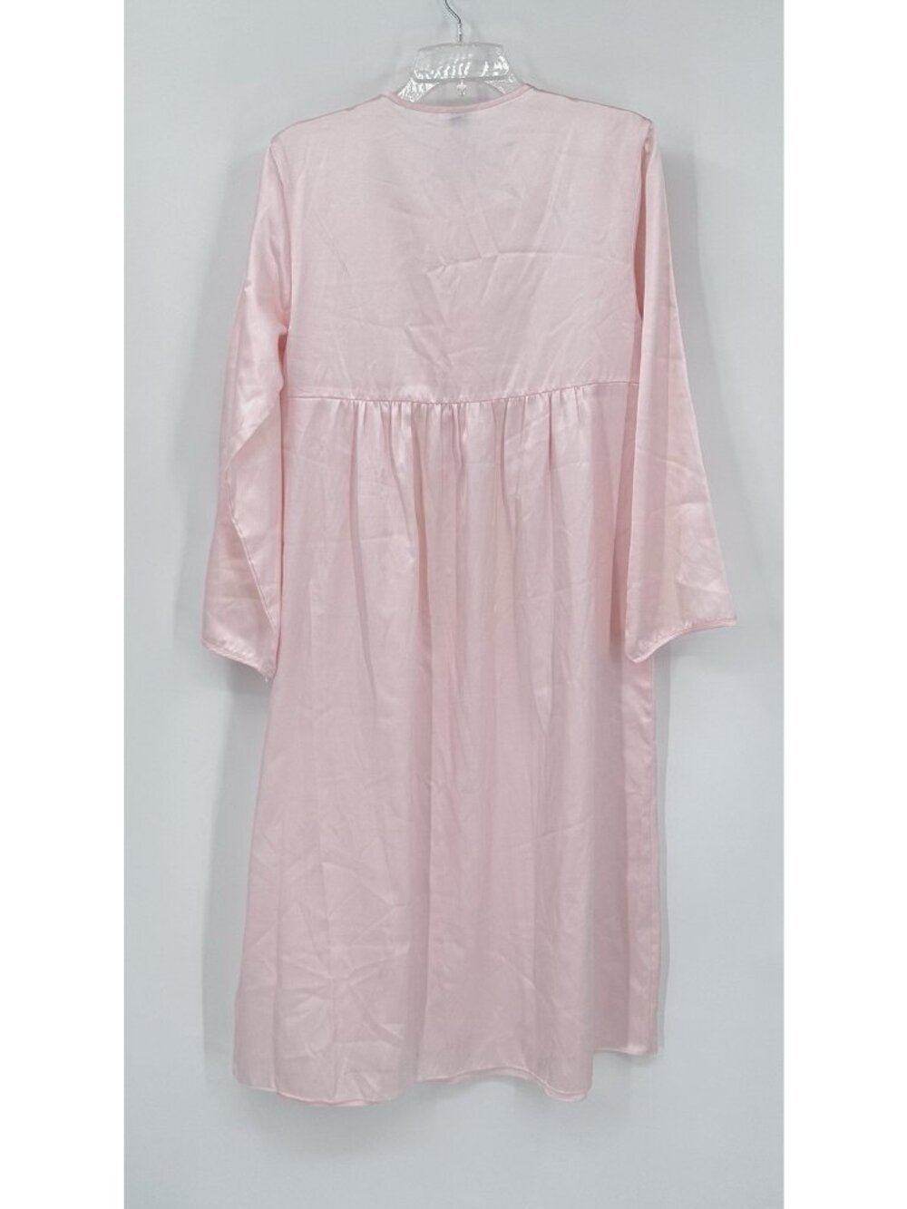 vintage EVE STILLMAN satin pink robe housedress LARGE cottagecore lounge lace - Picture 6 of 11